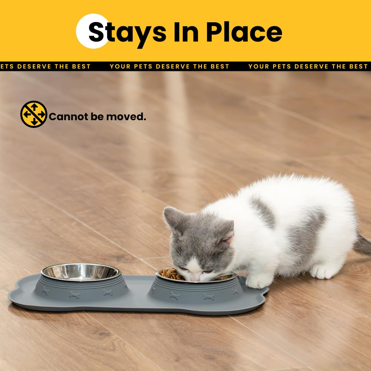 Silicone Pet Feeding Mat with Stainless Steel Bowls