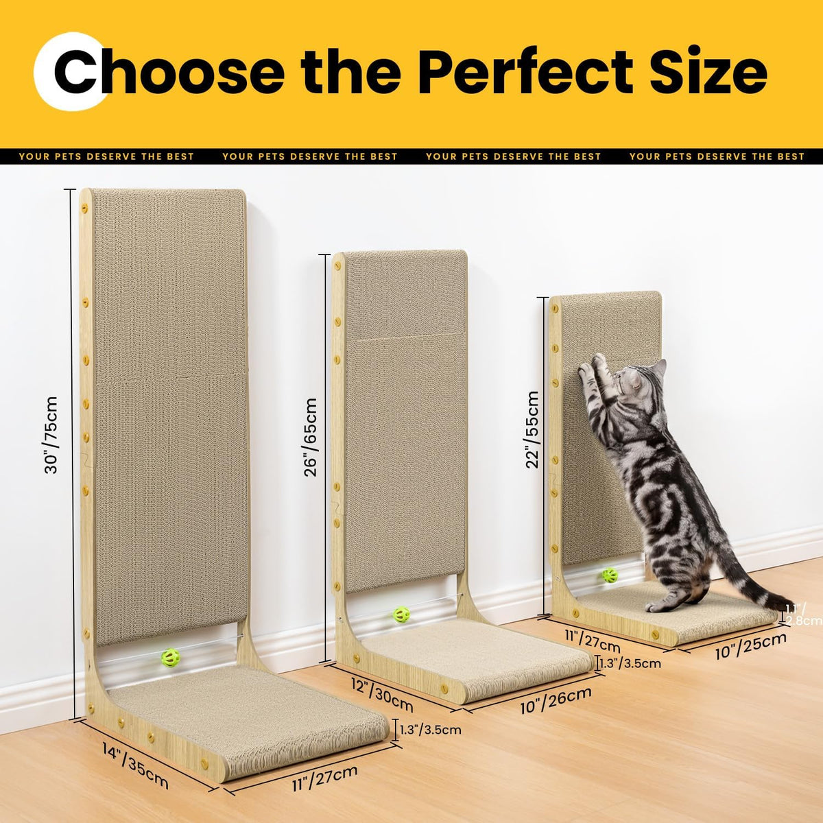 L-Shaped Cat Scratcher with Toy Ball