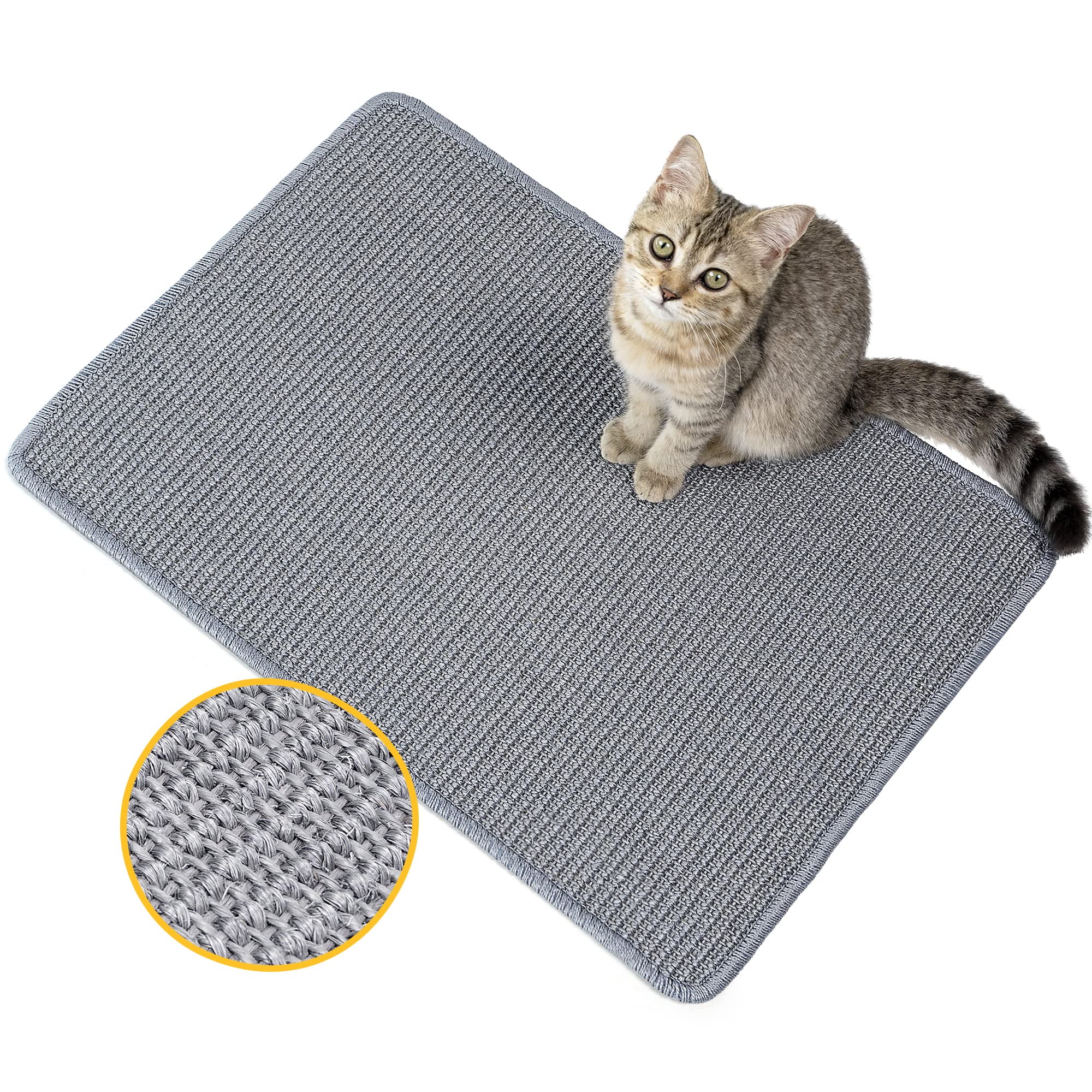 Cat Scratcher Mat Grey丨Natural Sisal Cat Scratch Pad丨Cat Furniture  Protector for Couch & Carpets & Sofas