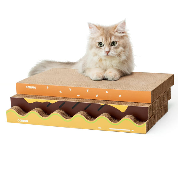 Cat Scrarcher 3 Packs in 1 Wave丨Cat Scratch Pads Unique Pattern Design Durable Recyclable丨Corrugated Cat Scratching Pads with Catnip for Indoor Cats to Rest