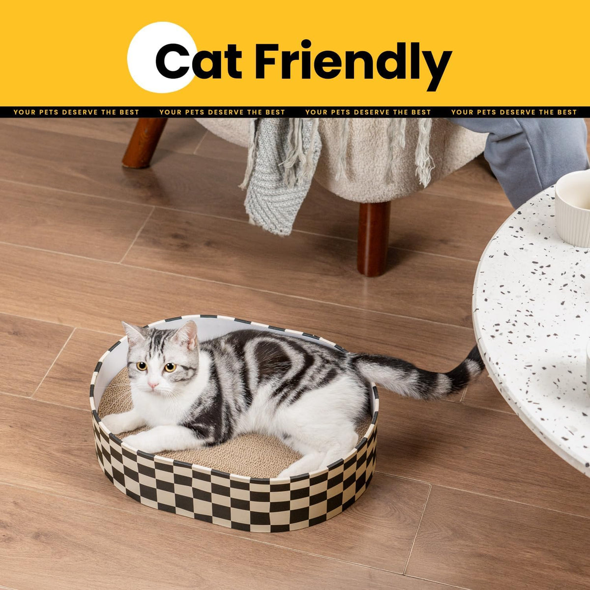 Oval Cat Scratcher Bed with Replaceable Cardboard Pads