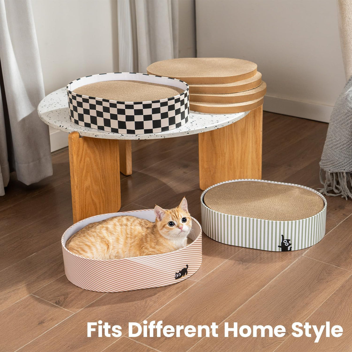 Oval Cat Scratcher Bed with Replaceable Cardboard Pads