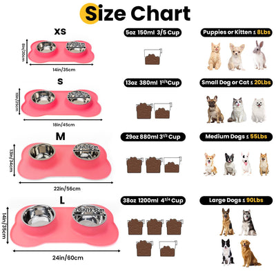 Silicone Pet Feeding Mat with Stainless Steel Bowls