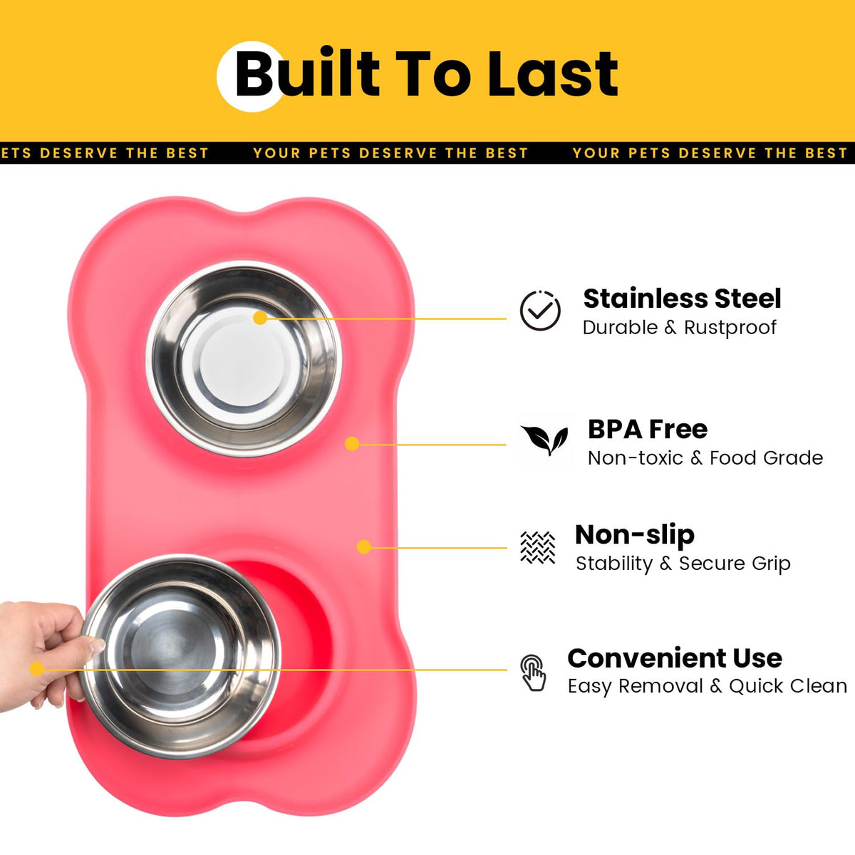 Silicone Pet Feeding Mat with Stainless Steel Bowls