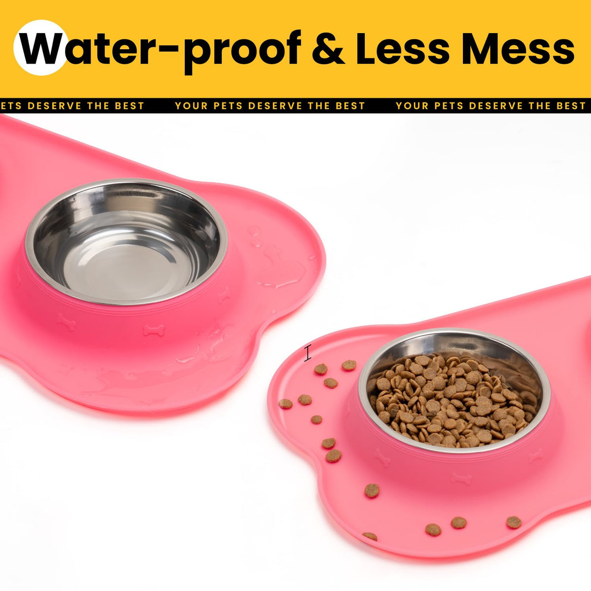 Silicone Pet Feeding Mat with Stainless Steel Bowls