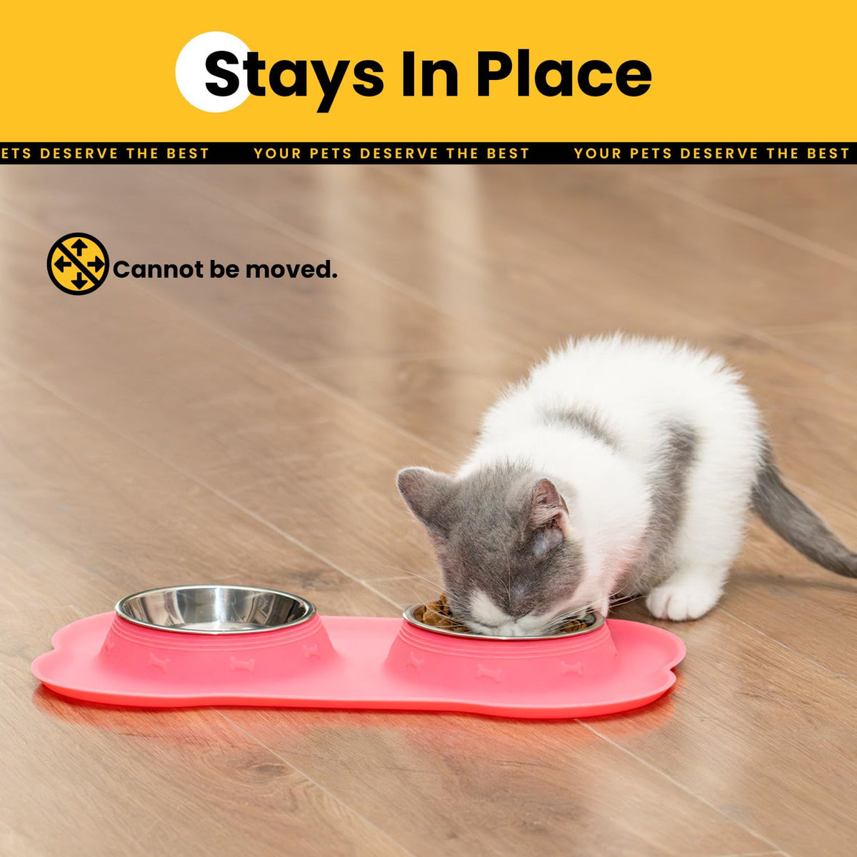 Silicone Pet Feeding Mat with Stainless Steel Bowls