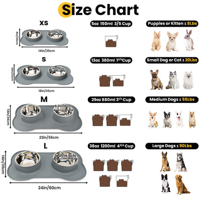 Silicone Pet Feeding Mat with Stainless Steel Bowls