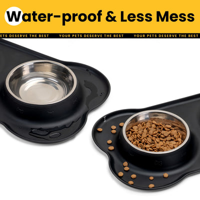 Silicone Pet Feeding Mat with Stainless Steel Bowls