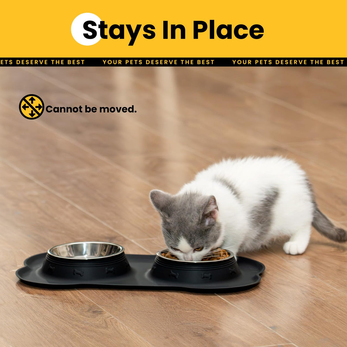 Silicone Pet Feeding Mat with Stainless Steel Bowls