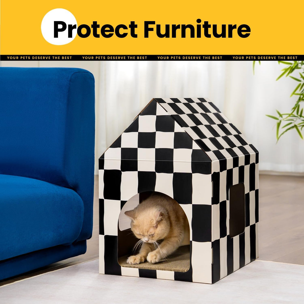 Long Cardboard Cat Scratcher House