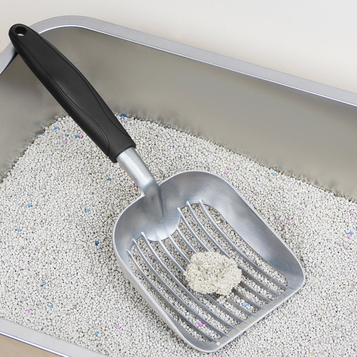 metal cat litter scoop aluminum silver Scooper for litterbox kitty poop scoop with deep shovel black